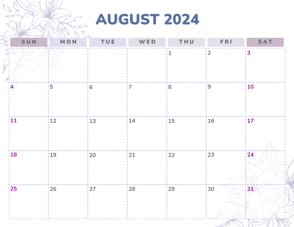 August 2024 Calendar Printable