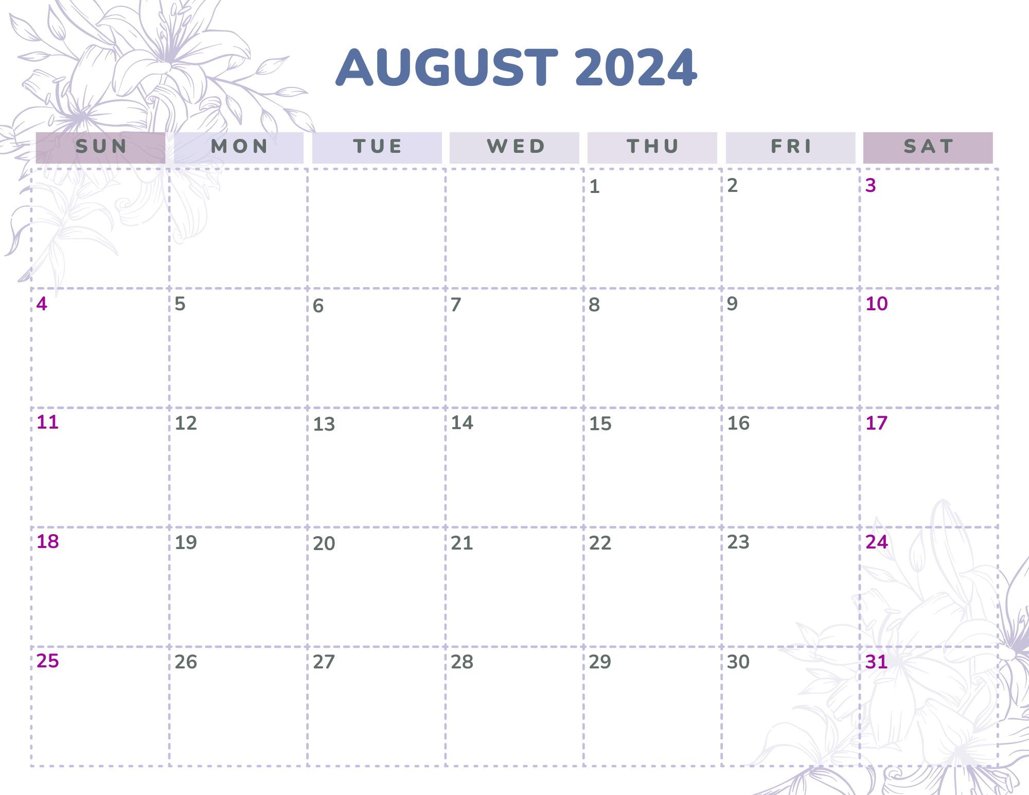 August 2024 Calendar Printable